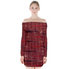 Rust Red Zig Zag Pattern Long Sleeve Off Shoulder Dress by BangZart