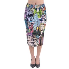 Vintage Horror Collage Pattern Velvet Midi Pencil Skirt by BangZart