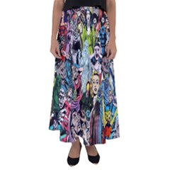 Vintage Horror Collage Pattern Flared Maxi Skirt by BangZart