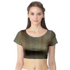 Background Colors Of Green And Gold In A Wave Form Short Sleeve Crop Top (tight Fit) by BangZart