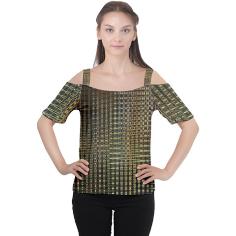 Background Colors Of Green And Gold In A Wave Form Women s Cutout Shoulder Tee by BangZart