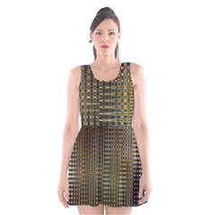 Background Colors Of Green And Gold In A Wave Form Scoop Neck Skater Dress by BangZart