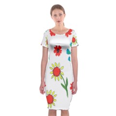 Flowers Fabric Design Classic Short Sleeve Midi Dress