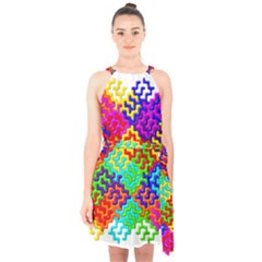 3d Fsm Tessellation Pattern Halter Collar Waist Tie Chiffon Dress by BangZart