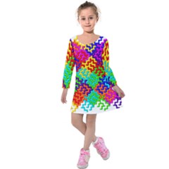 3d Fsm Tessellation Pattern Kids  Long Sleeve Velvet Dress by BangZart