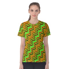 Green Red Brown Zig Zag Background Women s Cotton Tee