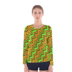 Green Red Brown Zig Zag Background Women s Long Sleeve Tee