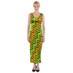 Green Red Brown Zig Zag Background Fitted Maxi Dress