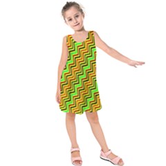 Green Red Brown Zig Zag Background Kids  Sleeveless Dress by BangZart