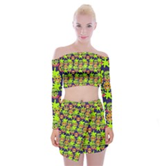 Smiley Monster Off Shoulder Top With Skirt Set