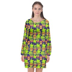 Smiley Monster Long Sleeve Chiffon Shift Dress 