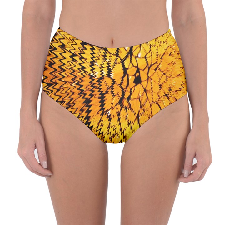 Yellow Chevron Zigzag Pattern Reversible High-Waist Bikini Bottoms