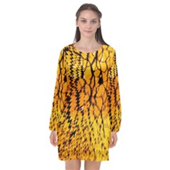 Yellow Chevron Zigzag Pattern Long Sleeve Chiffon Shift Dress 