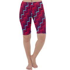 Red Turquoise Black Zig Zag Background Cropped Leggings  by BangZart