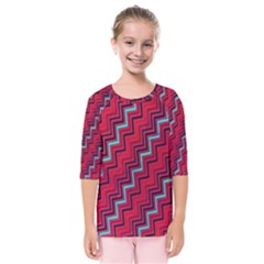 Red Turquoise Black Zig Zag Background Kids  Quarter Sleeve Raglan Tee