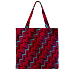 Red Turquoise Black Zig Zag Background Zipper Grocery Tote Bag by BangZart