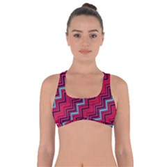 Red Turquoise Black Zig Zag Background Got No Strings Sports Bra