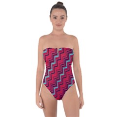 Red Turquoise Black Zig Zag Background Tie Back One Piece Swimsuit