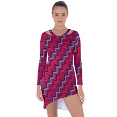 Red Turquoise Black Zig Zag Background Asymmetric Cut-out Shift Dress