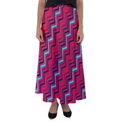 Red Turquoise Black Zig Zag Background Flared Maxi Skirt