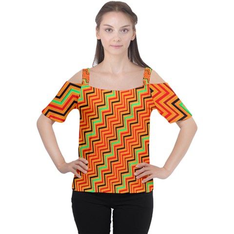 Orange Turquoise Red Zig Zag Background Women s Cutout Shoulder Tee by BangZart