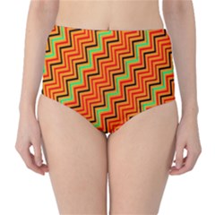 Orange Turquoise Red Zig Zag Background High-waist Bikini Bottoms by BangZart