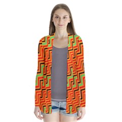 Orange Turquoise Red Zig Zag Background Drape Collar Cardigan by BangZart