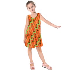 Orange Turquoise Red Zig Zag Background Kids  Sleeveless Dress by BangZart