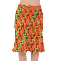 Orange Turquoise Red Zig Zag Background Mermaid Skirt by BangZart