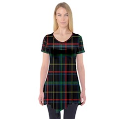 Tartan Plaid Pattern Short Sleeve Tunic  by BangZart