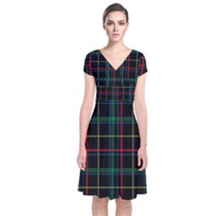 Tartan Plaid Pattern Short Sleeve Front Wrap Dress by BangZart