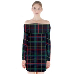 Tartan Plaid Pattern Long Sleeve Off Shoulder Dress by BangZart