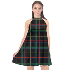 Tartan Plaid Pattern Halter Neckline Chiffon Dress  by BangZart