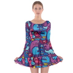 Hipster Pattern Animals And Tokyo Long Sleeve Skater Dress by BangZart