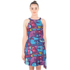 Hipster Pattern Animals And Tokyo Halter Collar Waist Tie Chiffon Dress by BangZart