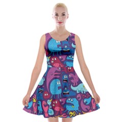 Hipster Pattern Animals And Tokyo Velvet Skater Dress by BangZart