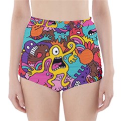 Monster Patterns High-waisted Bikini Bottoms by BangZart