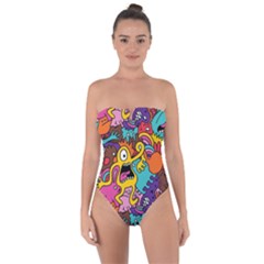 Monster Patterns Tie Back One Piece Swimsuit