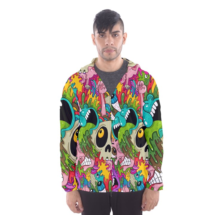 Crazy Illustrations & Funky Monster Pattern Hooded Wind Breaker (Men)