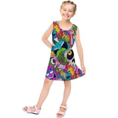 Crazy Illustrations & Funky Monster Pattern Kids  Tunic Dress by BangZart