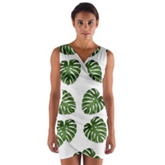 Leaf Pattern Seamless Background Wrap Front Bodycon Dress