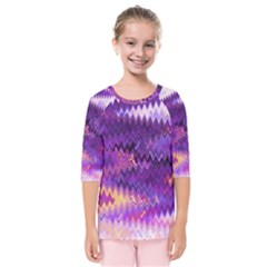 Purple And Yellow Zig Zag Kids  Quarter Sleeve Raglan Tee