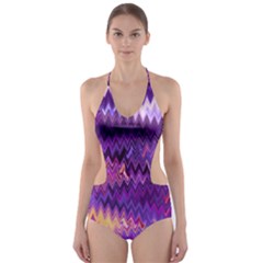 Purple And Yellow Zig Zag Cut-out One Piece Swimsuit by BangZart