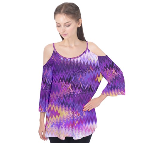 Purple And Yellow Zig Zag Flutter Tees by BangZart