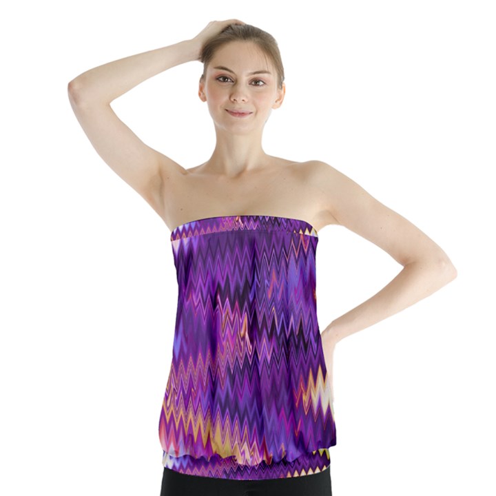 Purple And Yellow Zig Zag Strapless Top