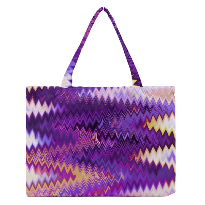 Purple And Yellow Zig Zag Medium Zipper Tote Bag