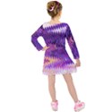 Purple And Yellow Zig Zag Kids  Long Sleeve Velvet Dress View2