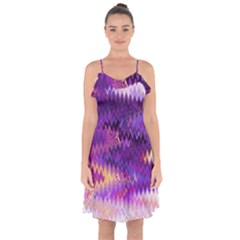 Purple And Yellow Zig Zag Ruffle Detail Chiffon Dress