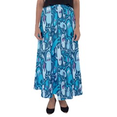 Monster Pattern Flared Maxi Skirt