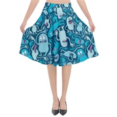 Monster Pattern Flared Midi Skirt by BangZart